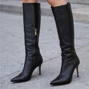 Black leather knee high heel DG boots